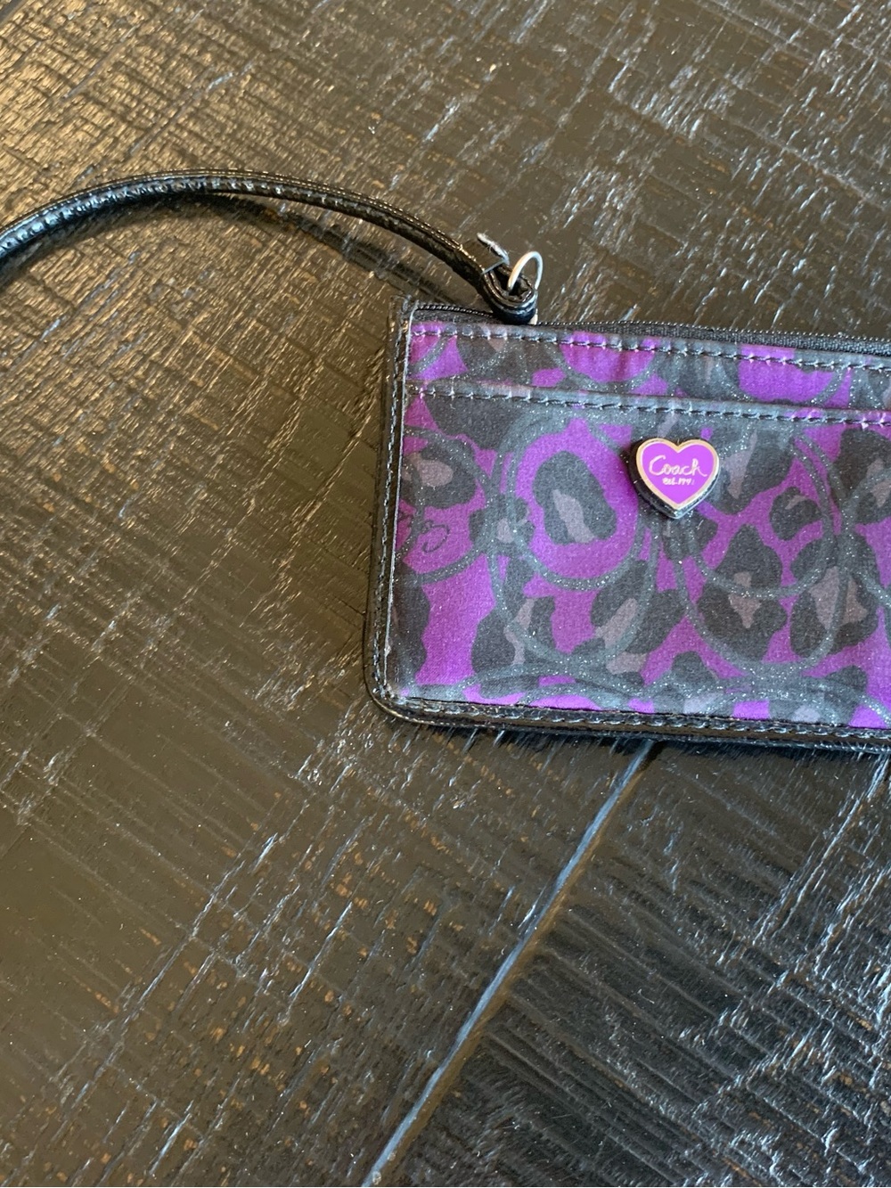 Coach Purple and Black Leopard Print Wristlet Card Holder